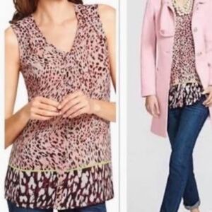 CAbi Beguile Leopard Cheetah Animal Print Button Up Sleeveless Tunic Tank Blouse